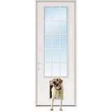8'0" Tall 15-Lite Fiberglass Prehung Door Unit with Pet Door Installed