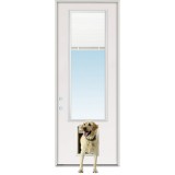 8'0" Tall Mini-blind Fiberglass Prehung Door Unit with Pet Door Installed