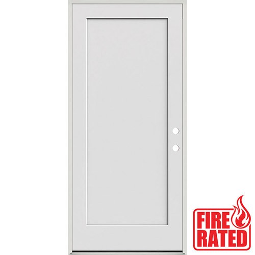 Fire Rated 6'8" Tall 1-Panel Shaker Primed Interior Prehung Wood Door Unit
