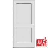 Fire Rated 6'8" Tall 2-Panel Shaker Primed Interior Prehung Wood Door Unit