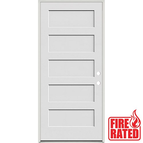 Fire Rated 6'8" Tall 5-Panel Shaker Primed Interior Prehung Wood Door Unit