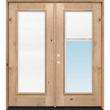 Full Mini-blind Knotty Alder Wood Double Door Unit