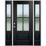 4-Lite Flemish Black Fiberglass Prehung Door Unit with Sidelites #5244