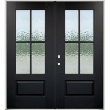 4-Lite Flemish Black Fiberglass Prehung Double Door Unit #5244
