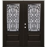Finished Fiberglass Prehung Double Door Unit with Iron Grille #62