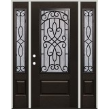 Finished Fiberglass Prehung Door Unit with Sidelites with Iron Grille #62