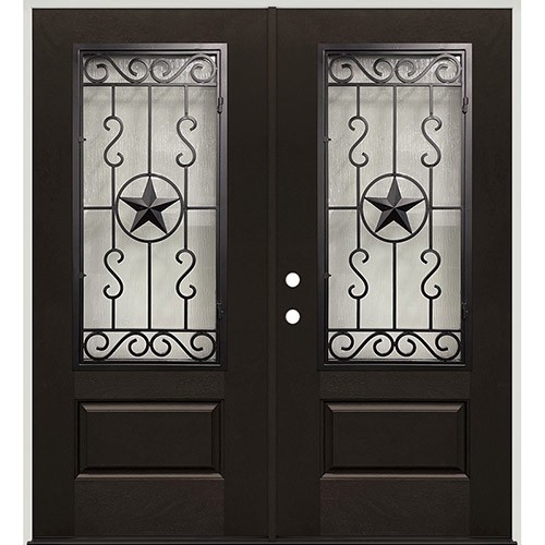 Finished Fiberglass Prehung Double Door Unit with Star Iron Grille #75