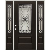 Finished Fiberglass Prehung Door Unit with Sidelites with Star Iron Grille #75