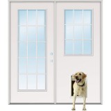 15-Lite/9-Lite Fiberglass Patio Prehung Double Door Unit with Pet Door Installed