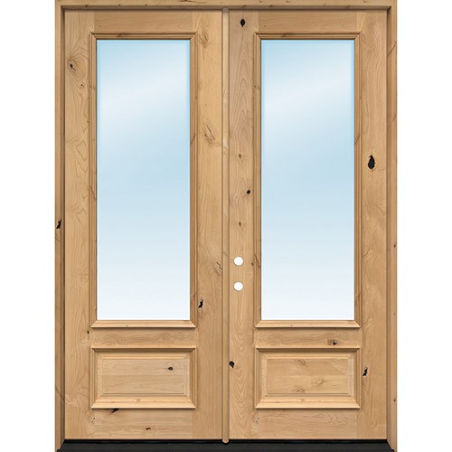 8'0" Tall 3/4 Lite Clear Low-E Knotty Alder Wood Double Door Unit