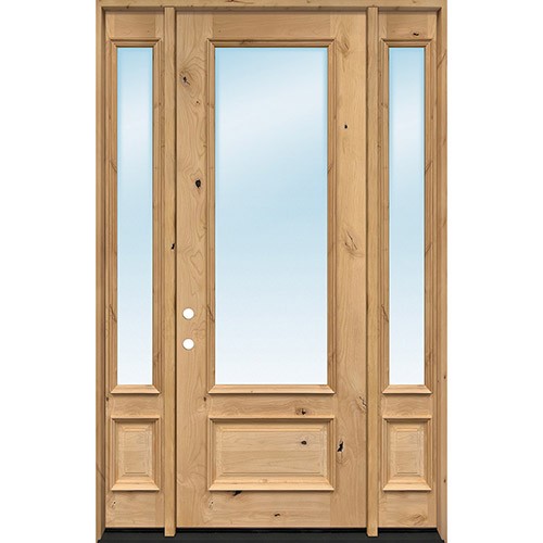 8'0" Tall 3/4 Lite Clear Low-E Knotty Alder Wood Door Unit with Sidelites