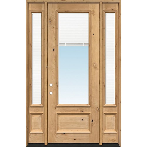 8'0" Tall 3/4 Mini-blind Knotty Alder Wood Door Unit with Sidelites