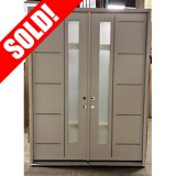 #Z092502 8'0" Tall Modern Vertical 1-Lite Metal Slats Double Door