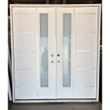 #Z092505 6'8" Tall Modern Vertical 1-Lite Metal Slats Double Door