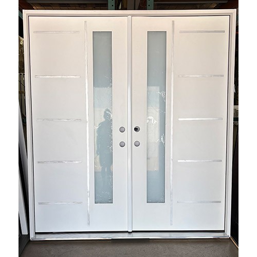 #Z092505 6'8" Tall Modern Vertical 1-Lite Metal Slats Double Door #Z092505 6'8" Tall Modern Vertical 1-Lite Metal Slats Double Door