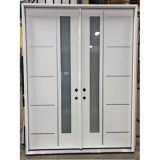 #Z122503 8'0" Tall Modern Vertical 1-Lite Metal Slats Double Door