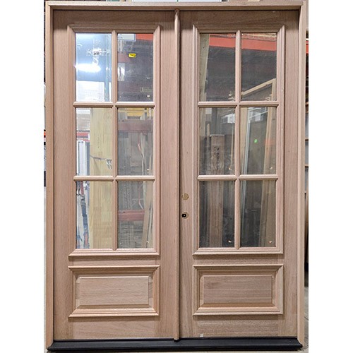 #Z032602 6/0 x 8/0 Mahogany 6-Lite Double Door Clear Low-E Glass