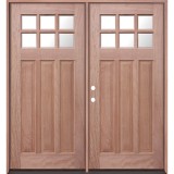 6-Lite Craftsman Mahogany Prehung Double Wood Door Unit #3306