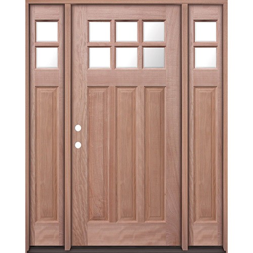 6-Lite Craftsman Mahogany Prehung Wood Door Unit with Sidelites #3306 