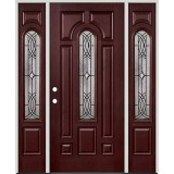 Center Arch Pre-finished Mahogany Fiberglass Prehung Door Unit with Sidelites #66
