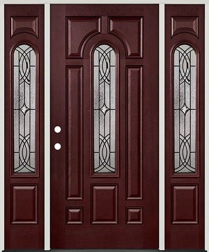 Center Arch Pre-finished Mahogany Fiberglass Prehung Door Unit with Sidelites #66
