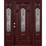 Center Arch Pre-finished Fiberglass Door with Sidelites Prehung in Pre-finished Jambs