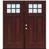 Craftsman 6-Lite Pre-finished Mahogany Fiberglass Prehung Double Door Unit