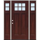 Craftsman 6-Lite Pre-finished Mahogany Fiberglass Prehung Door Unit with Sidelites
