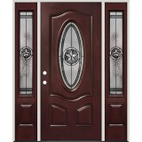 Texas Star 3/4 Oval Pre-finished Mahogany Fiberglass Prehung Door Unit with Sidelites #60