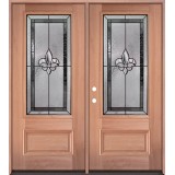 Fleur-de-lis 3/4 Lite Mahogany Wood Double Door Unit #48