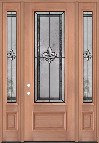 Fleur-de-lis 8'0" Tall 3/4 Lite Mahogany Wood Door Unit with Sidelites #84