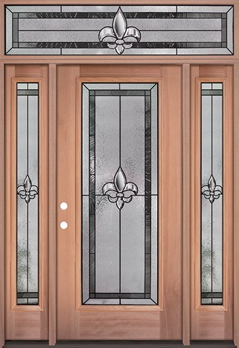 Fleur-de-lis Full Lite Mahogany Wood Door Unit with Transom #84