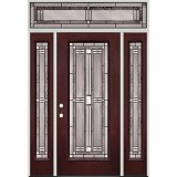 Full Lite Pre-finished Mahogany Fiberglass Prehung Door Unit with Transom #297