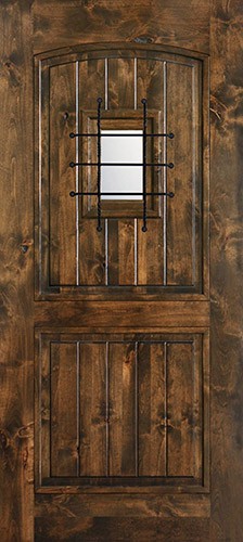 Hamilton 2-Panel Arch with Grille Knotty Alder Wood Door Slab #7324