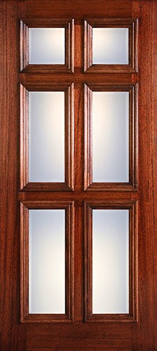 Hamilton 6-Panel Glass Mahogany Wood Door Slab #7093