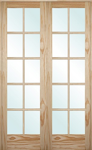4'0": 6'8" Tall 10-Lite Pine Interior Prehung Double Wood Door Unit