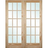 5'0": 6'8" Tall 15-Lite Pine Interior Prehung Double Wood Door Unit