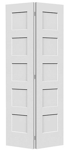 6'8" Tall 5-Panel Shaker Primed Interior Bifold Doors