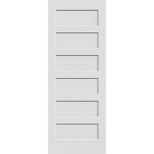 8'0" Tall 6-Panel Shaker Primed Interior Wood Door Slab