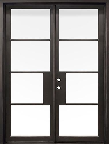 74" x 97" Modern 4-Lite Thin Bar Low-E Iron Prehung Double Door Unit