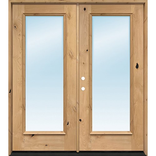 Exterior 6'8" 1-Lite Low-E Knotty Alder Wood Door French Unit