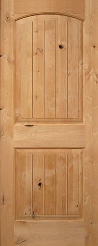 Exterior 6'8" 2-Panel Arch V-Groove Knotty Alder Wood Door Slab