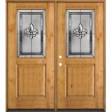 Half Lite Fleur-de-lis Knotty Alder Wood Double Door Unit #41