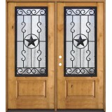 3/4 Iron Grille Texas Star Knotty Alder Wood Double Door Unit #75