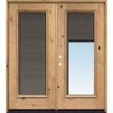 Slate Full Mini-blind Knotty Alder Wood Double Door Unit