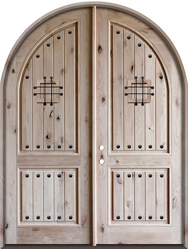 Preston 8'0" Tall Rustic Knotty Alder Radius Top Double Door