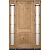 8'0" Tall Rustic Knotty Alder Wood Door Unit with Sidelites #UK25