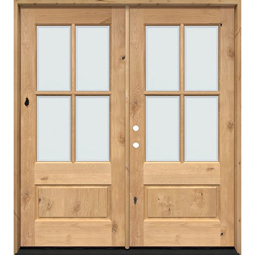 4-Lite Low-E Knotty Alder Prehung Wood Double Door Unit