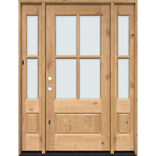 4-Lite Low-E Knotty Alder Prehung Wood Door Unit with Sidelites
