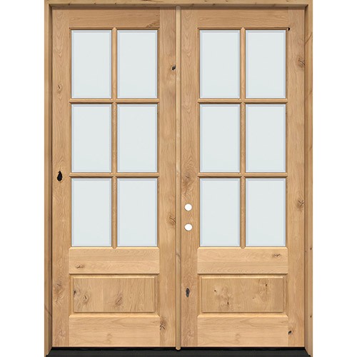 8'0" Tall 6-Lite Low-E Knotty Alder Prehung Wood Double Door Unit